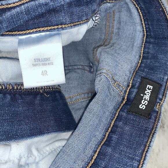 EXPRESS Straight Super High Rise 4R Blue Denim Jeans - Picture 12 of 12